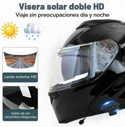 Vista 4 de Casco de motocicleta con Bluetooth, casco modular de motocicleta con Bluetooth, aprobado por DOT, doble visera, abatible, con Bluetooth, casco