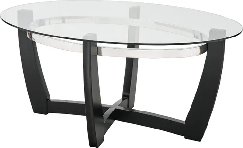 Vista 9 de KFZ1331 - Mesa auxiliar de cristal con base de madera maciza para sala de estar, mesa central ovalada, resistente y moderna, 43.3 pulgadas de largo