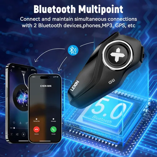 Vista 10 de Lexin G1 - Audífonos Bluetooth para motocicleta, altavoces para casco con 2 tipos de micrófonos, manos libres para llamadas/música/GPS, audífonos
