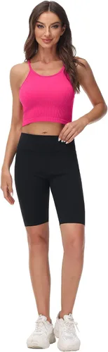 Vista 5 de Attifall Camiseta corta acanalada sin mangas para mujer, sin costuras, espalda cruzada, tirantes delgados, para entrenamiento, deportes, conjuntos