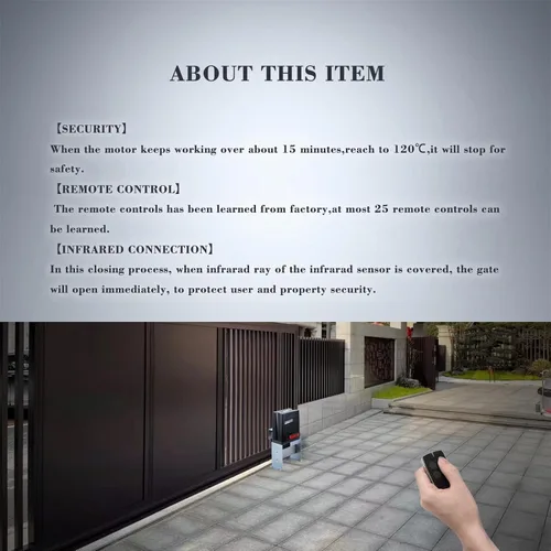 Vista 5 de Abridor automático de puerta corredera con transmisores de control remoto y sensor de fotocélula infrarroja – Kit de operador de puerta de seguridad