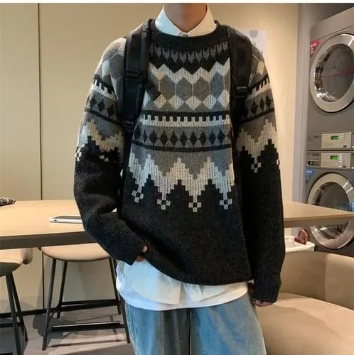 Vista 3 de CYee Grunge Grandpa Sweater for Men Aesthetic Graphic Pullover Y2k Acubi Long Sleeve Sweatshirt Preppy Emo Alt Clothing