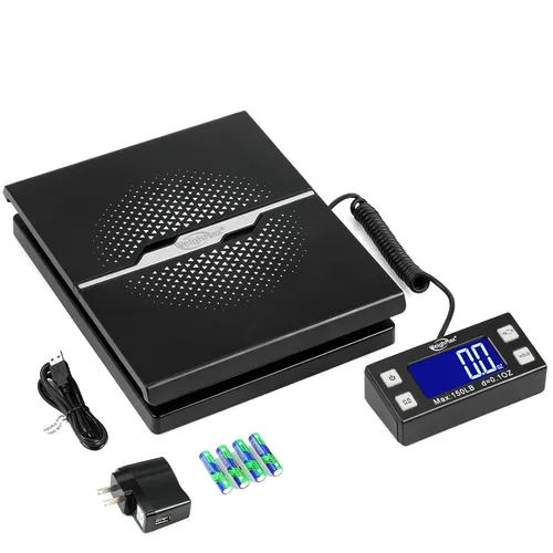 Vista 2 de Weighmax W-8809 - Balanza digital de envío y postal de 150lbs x 0.1oz con pantalla extendida, negro, baterías y adaptador de CA incluidos
