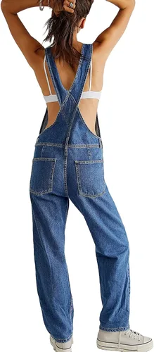 Vista 4 de Overol de mezclilla Y2k para mujer, estilo casual, sin mangas, pierna ancha, holgados, para otoño e invierno