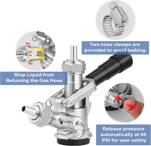 Vista 3 de TMCRAFT Acoplador de barril, sonda de acero inoxidable, cuerpo de latón, sistema en D, acoplador de grifo Sankey para I.D 5/16 pulgadas, línea