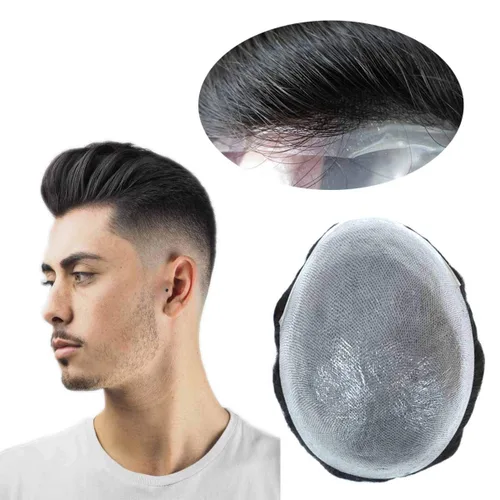 Vista 15 de Super Natural Mens Hair Piece 100 Cabello humano indetectable Mens Toupee Hair Systems Ultra Thin Skin V Looped Hair #10R WXL=8X10