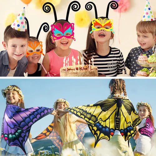 Vista 3 de D.Q.Z Toddlers Fairy-Butterfly-Wings-Costume for Girls 4 Pcs With Tutu Dress Headband, Kids Costume Halloween Party Favors