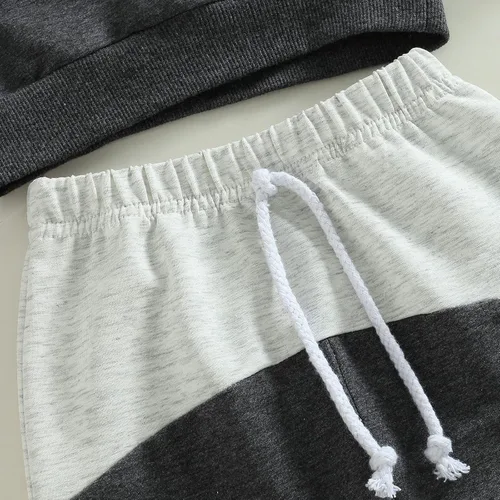 Vista 138 de Ropa de bebé niño 3 6 9 12 18 24M 3T Conjunto de pantalones con capucha patchwork sudadera con capucha pantalones de rayas traje de otoño invierno