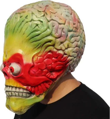 Vista 2 de ifkoo - Máscara para el cerebro alienígena de látex de cabeza completa para disfraz de Halloween