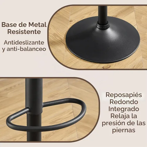 Vista 6 de Volans Juego de 2 taburetes de bar ajustables, sillas de bar giratorias de piel sintética, silla de isla de altura de mostrador con respaldo, base