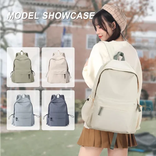 Vista 6 de Mochila ligera Mochila impermeable para estudiantes de secundaria, A-beige Verde, Mochila escolar