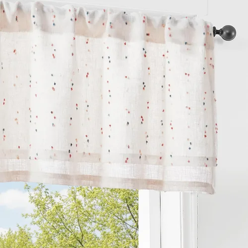Vista 15 de jinchan Cortinas de cenefa para ventanas de 16 pulgadas, coloridos mini pompones, cenefa de cocina de granja, cenefa de gasa semitransparente