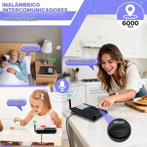 Vista 4 de Intercomunicadores inalámbricos para el hogar, intercomunicador de largo alcance de 6000 pies Home Intercom System Wireless with Group Call, 10