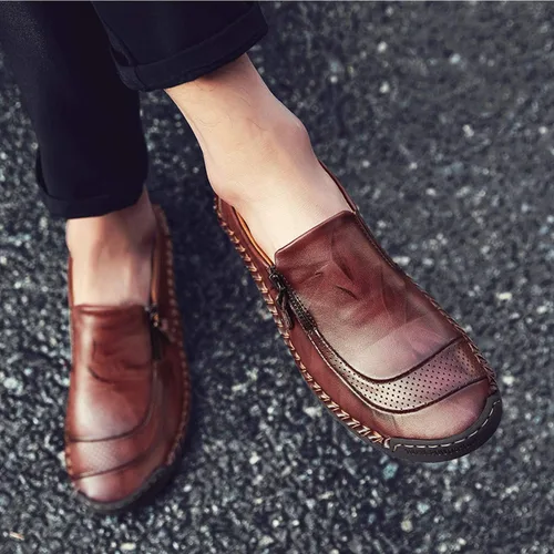 Vista 5 de Qiucdzi Zapatos cómodos de cuero para hombre, con costuras a mano, antideslizantes, informales, mocasines, zapatos para barco, Transparente
