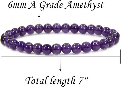 Vista 2 de Angelstones Gemstones 6mm Round Beads Healing Crystal Bracelet for women Amatista