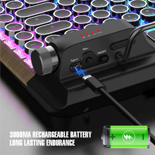 Vista 3 de Zopsc Retro Typewriter Mechanical Keyboard, 84 Keys Wireless 2.4G and Bluetooth 5.0, RGB Backlit, Blue Switches, Hot Swappable, with PU Leather