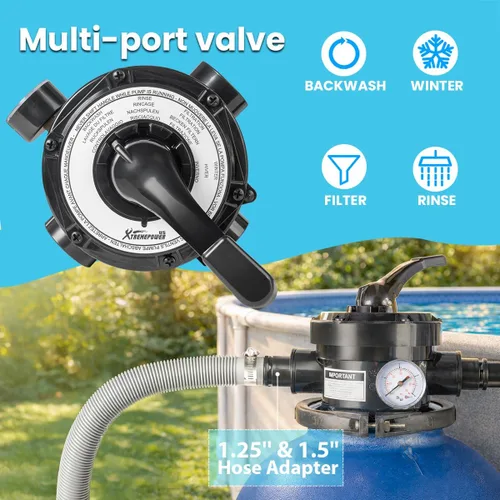 Vista 5 de XtremepowerUS Bomba de piscina con filtro de arena de 13 pulgadas, 3/4 HP, 2,400 GPH, enchufe temporizador GFCI incluido, válvula multipuerto, juego