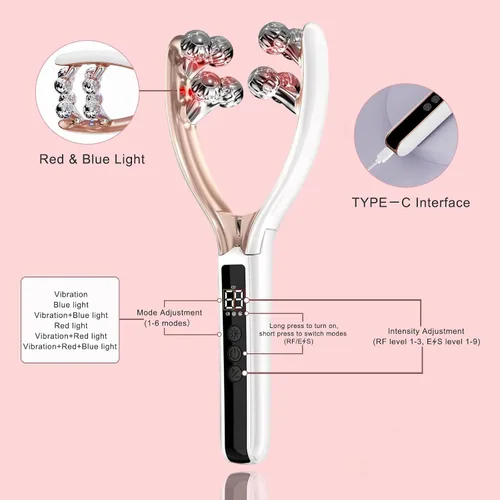 Vista 7 de CXGRISE Masajeador facial inalámbrico, rodillo facial eléctrico 3D, herramienta recargable para esculpir y aliviar la hinchazón en forma de V
