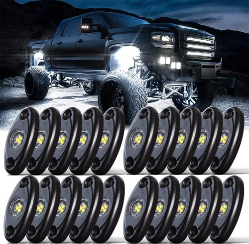 Vista 9 de LEDMIRCY Luces LED de roca, 10 unidades, color blanco para J e e p, camión todoterreno, RZR, auto, barco, SUV, impermeable, de alta potencia, luces