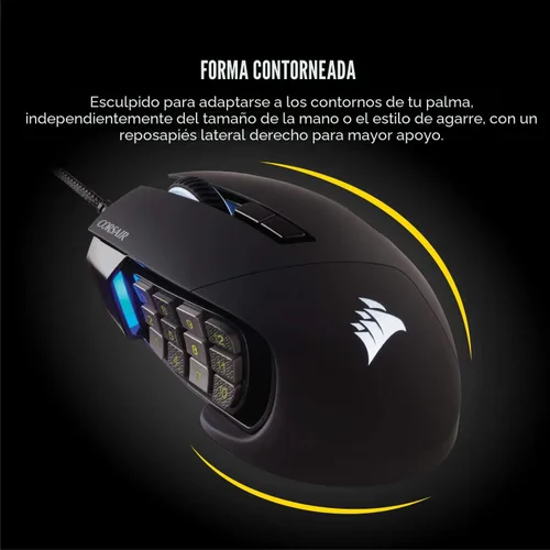 Vista 5 de Corsair Scimitar RGB Elite Mouse para juegos MOBA/MMO con cable - 18,000 DPI - 17 botones programables - Compatible con iCUE - PC, Mac, PS5, PS4