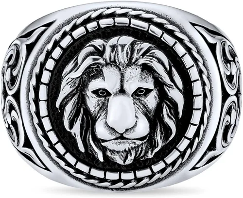Vista 2 de Anillo de plata de ley 925K con diseño de león, Plata de ley, Sin piedra