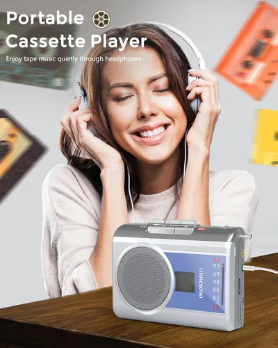 Vista 2 de Gracioso Pequeño reproductor de cinta de casete con AM FM alimentado por