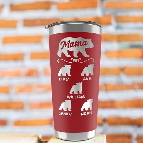 Vista 3 de Amazing Items Vaso personalizado de mamá oso, 20 o 30 onzas, 13 colores, nombres de hasta 5 cachorros, regalos para nueva mamá, vaso personalizado