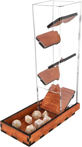 Vista 2 de C4Labs Torre y bandeja de dados Transparente con paletas de madera Mira cómo deciden los dados (Gunstock)