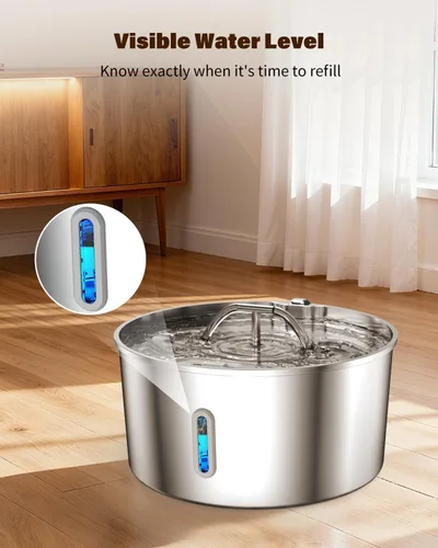 Vista 6 de Fuente de agua para perros grandes, fuente de agua de acero inoxidable de 7 l/236 onzas, dispensador de agua automático para gatos con bomba ultra