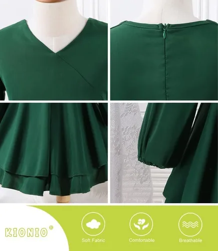 Vista 6 de Kionio Vestido elegante de manga larga para niñas con cremallera 4-13 años