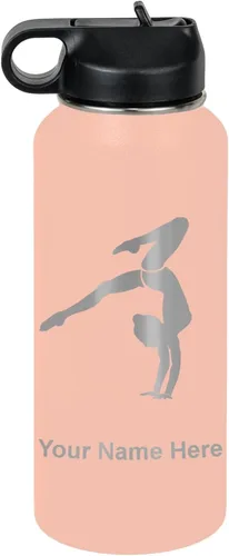 Vista 73 de LaserGram Botella de agua personalizada, soporte de mano de gimnasta, acero inoxidable de doble pared aislada al vacío con popote superior, regalo