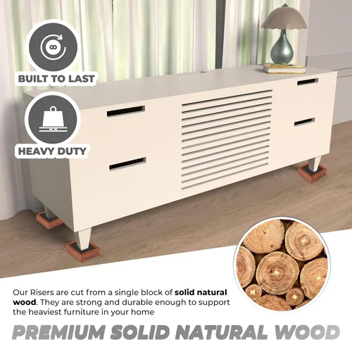 Vista 5 de Elevadores de cama (juego de 8) elevadores de muebles de 1 pulgada, 2 o 3 pulgadas, elevadores de madera natural maciza para cama, muebles, mesa