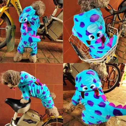 Vista 4 de Disfraz de Halloween para perro, ropa de terciopelo suave para perro, linda sudadera con capucha de invierno para perros pequeños y cachorros