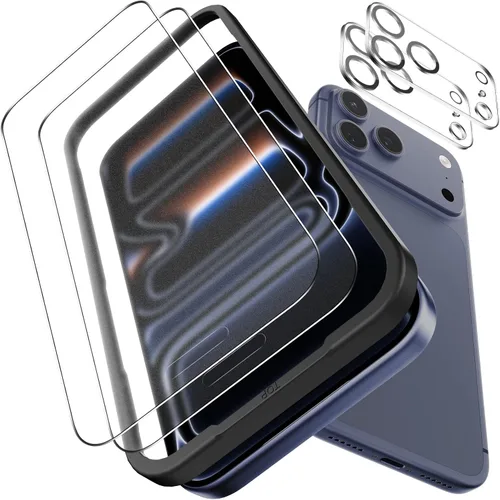 Vista 8 de OMOTON Protector de pantalla y protector de lente de cámara para iPhone 13 con ayuda de instalación de marco