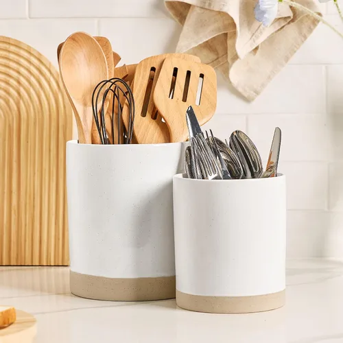 Vista 13 de famiware Milkyway - Soporte para utensilios de cocina para encimera, 7.2 + 5.8 pulgadas, utensilios de cocina de cerámica para encimera, organizador