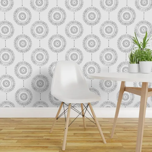 Vista 3 de Spoonflower Removable Wallpaper Swatch - Boho Geometric Watercolor Black Stone Circles Abstract Neutral Custom Pre-Pasted Wallpaper
