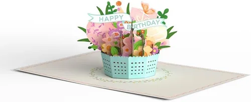 Vista 4 de Lovepop Delicate Floral Happy Birthday Basket Pop-Up Card for Her and Him - 3D Greeting Cards for Boys, Girls, Men, Women - 5.9" x 4.5" Paperpop
