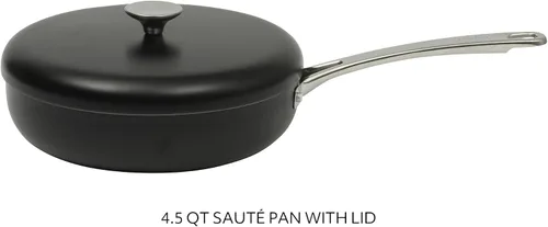 Vista 3 de Sur La Table Kitchen Essentials Potluck Porch - Sartén para saltear de 4.5 cuartos, sartén profunda para freír con tapa, aluminio, utensilios