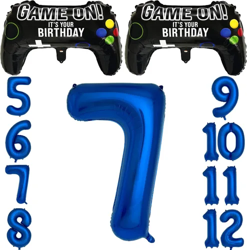 Vista 10 de Suministros de fiesta de videojuegos azul marino para decoración de fiesta de 5º cumpleaños para niños, 2 paquetes de globos de juego con globo azul