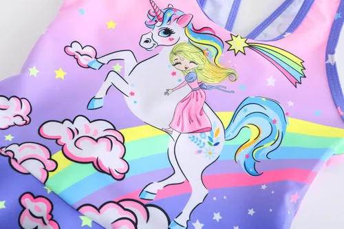 Vista 5 de RuuYiicoco Traje de baño de unicornio de una pieza para niñas, traje de baño de sirena, traje, Arco iris