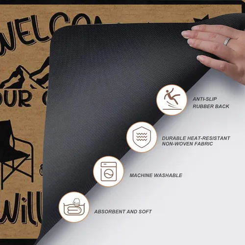 Vista 4 de Magimagine Alfombra personalizada para puerta de cámper, alfombra de puerta de RV de camping personalizada con texto, alfombra de cámper