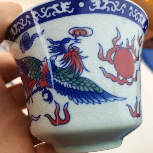 Vista 6 de Gaiwan - Juego de té de porcelana con diseño de panoya chino (4.7 fl oz, diseño de dragón y fénix)