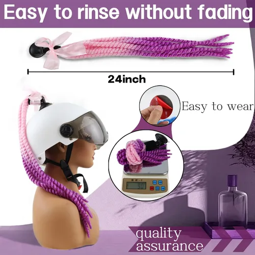 Vista 5 de Trenzas para casco de motocicleta, con ventosa desmontable, moño, para bicicleta, cola de caballo, cola de caballo, 1 unidad (casco no incluido)