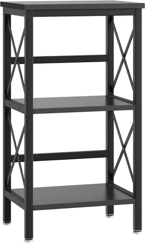 Vista 8 de YMYNY Estantería de 3 niveles, estantería industrial de metal con valla lateral, organizador de almacenamiento para sala de estar, oficina en casa