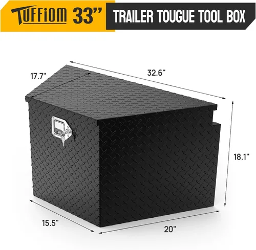Vista 9 de TUFFIOM Caja de Herramientas para Cama de Camión de Aluminio de 33", Caja de Herramientas de Remolque de Placa Diamantada de Servicio Pesado