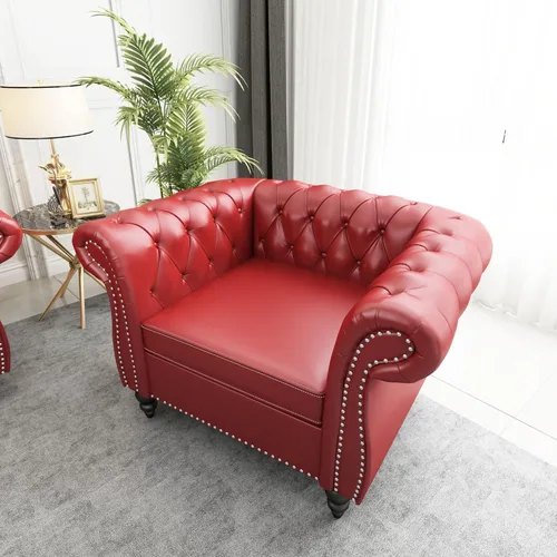Vista 20 de AVZEAR Silla de Acento para Sala de Estar, Silla de Sofá Tapizada Silla de Sofá Individual con Respaldo Acolchado, Silla de Sofá Chesterfield
