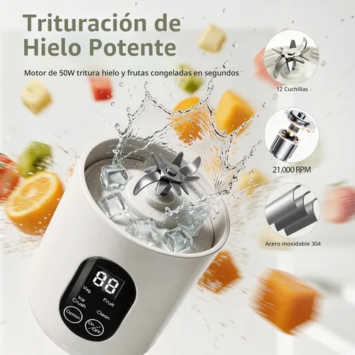 Vista 5 de Licuadora portátil para batidos, 580ML USB-C recargable Juicer Cup (blanco)