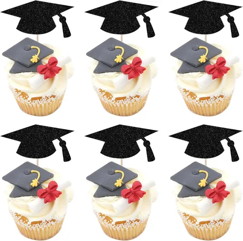 Vista 9 de Paquete de 24 adornos para cupcakes de graduación 2025 con purpurina I Am Done Diploma Felicidades Graduado Cap Cupcake Picks Class Of 2025