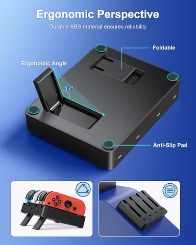 Vista 5 de Controller Charger for Nintendo Switch 2 2025 and Switch 1, Horizontal Charging Dock Station for Joy con and for Joycon 2 Accessories with Foldable