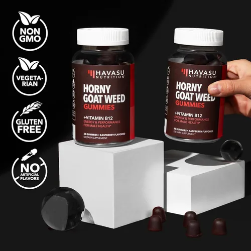 Vista 7 de Horny Goat Weed Gummies con vitamina B12, sabor a frambuesa, 30